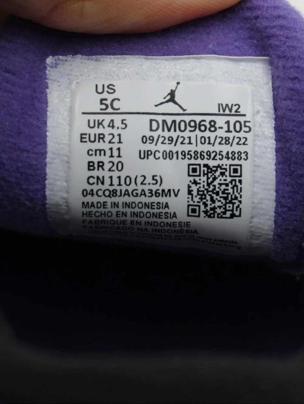 Jordan 3 Retro TD Dark Iris White Purple Size 5C